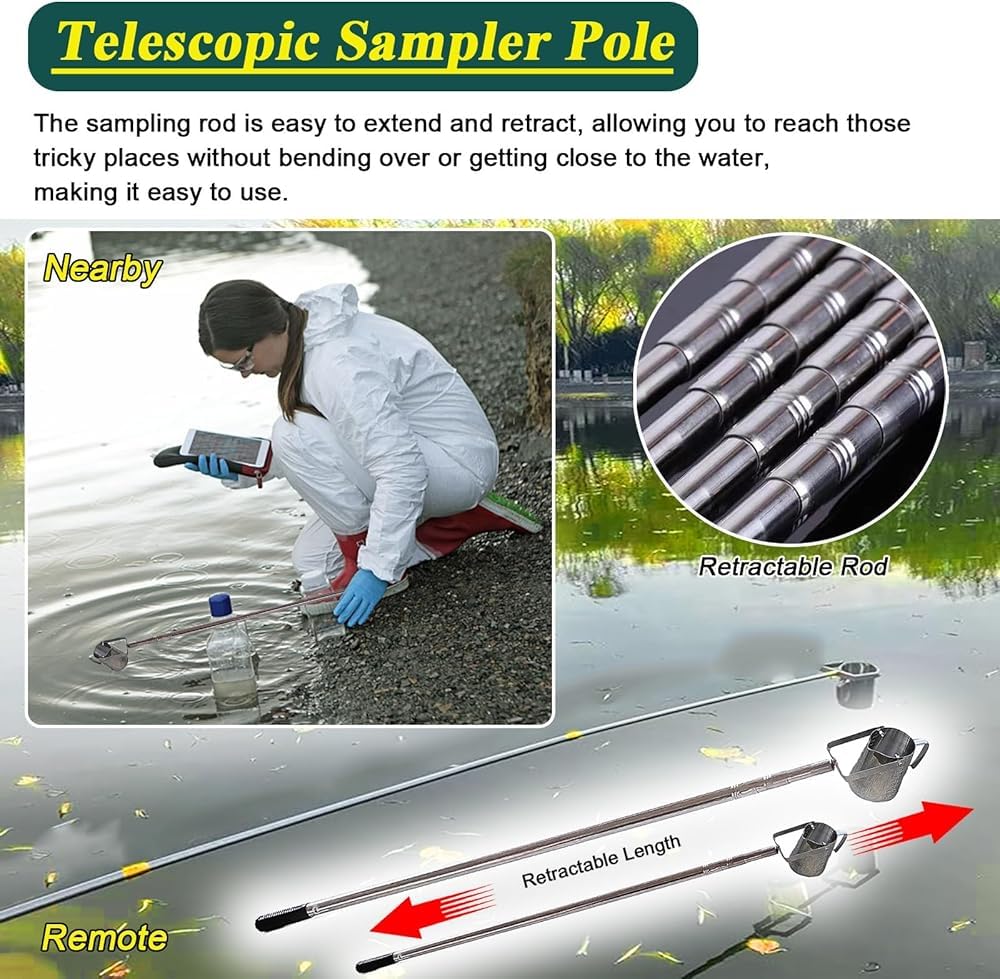 Palo per il Prelievo Dell'acqua Asta Telescopica in Acciaio Inox per il Campionamento Dell'acqua, Scarichi Industriali Aampionatore Della Qualità con Manico L(Size:Extend to 13.1ft/4m,Color:Set Of 1)