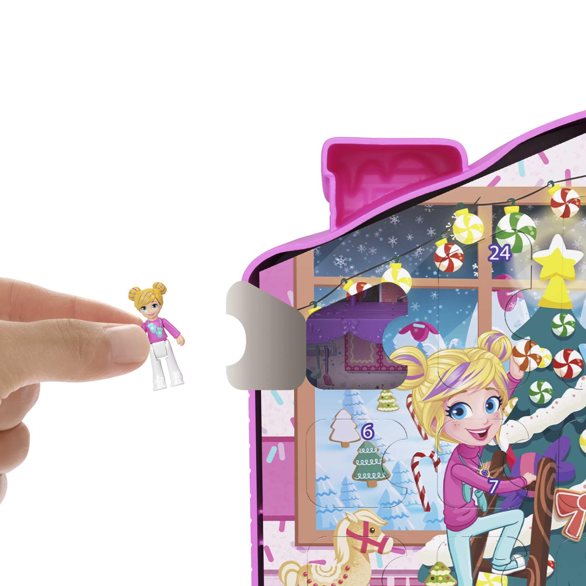 Polly Pocket Dolls Advent Calendar, Gingerbread House Playset with 25 surprise gifts!, HKW16, Multicolor - Image 2