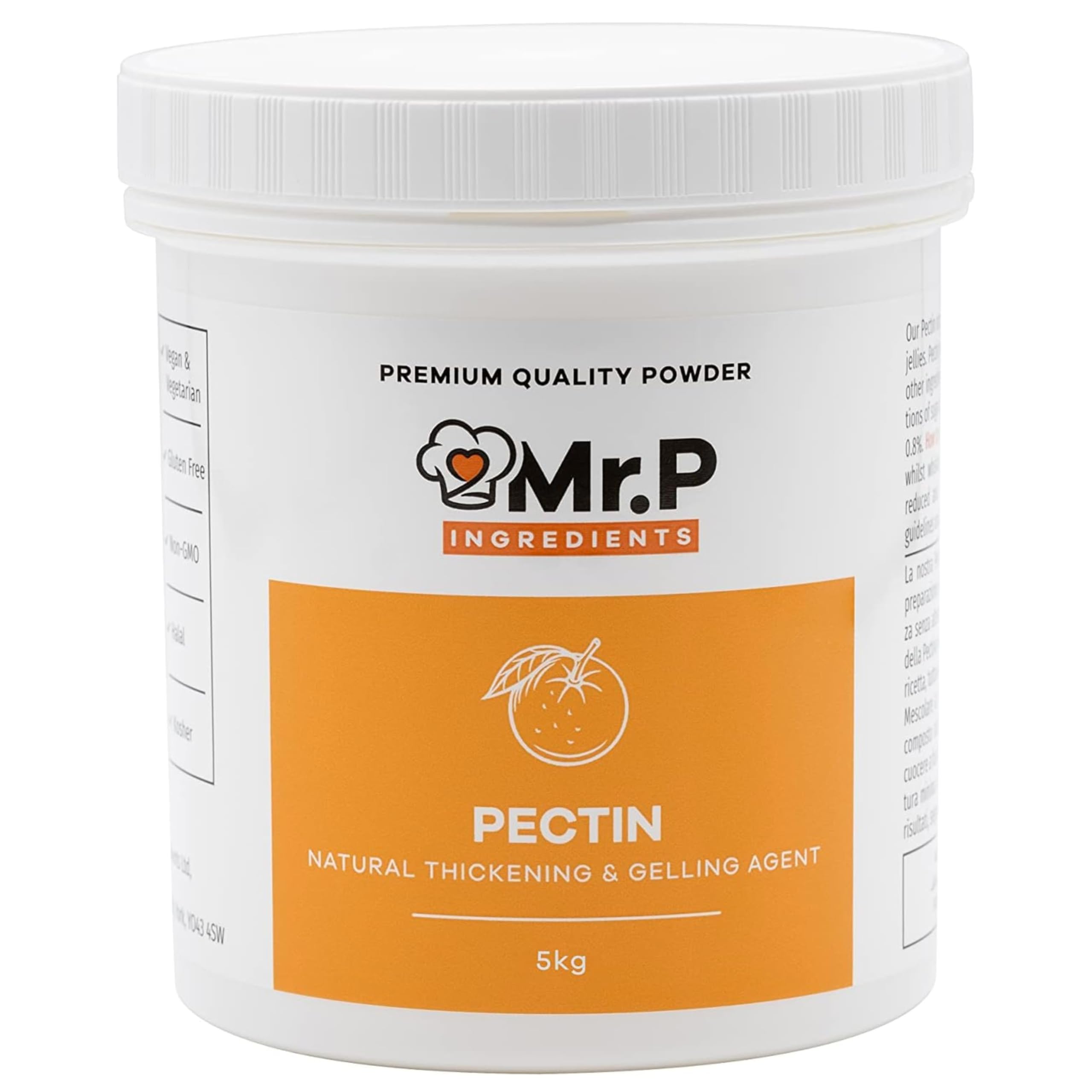 Mr.P Ingredients Pectin 5Kg NH Powder Ideal for Jams Marmalades Chutney Fruit Jellies Fruit Compote Gelling Agent Vegan Vegetarian Halal Kosher Gluten Free