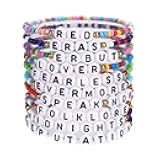 LUREME Boho 10Pcs Multicolors Words Stackable Beads Elastic Bracelets Set(bl003586)