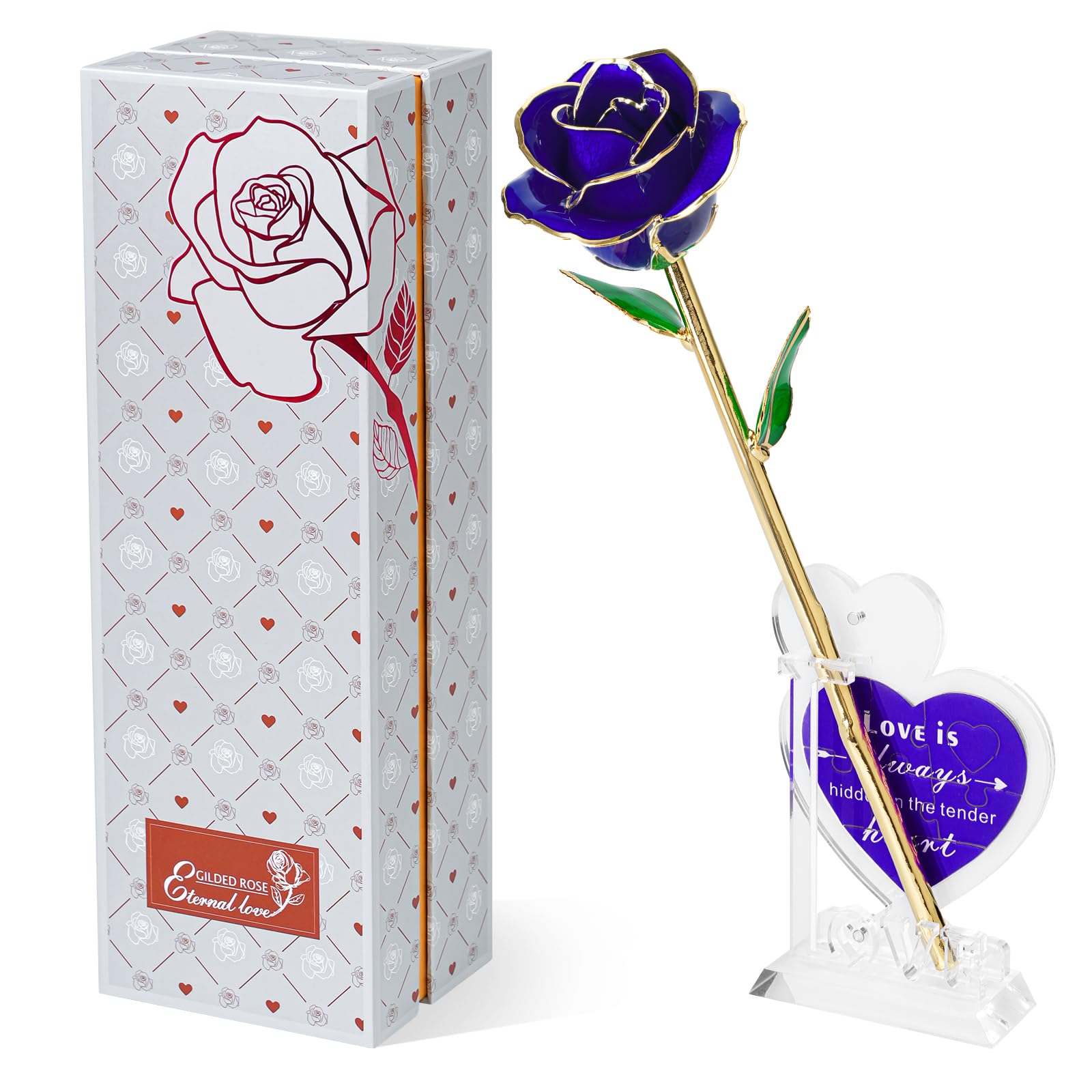 Mikasol 24K Gold Plated Blue Rose – Dreamy Eternal Flower with Secret Puzzle Note – Gift of Inspiration and Trust for Her