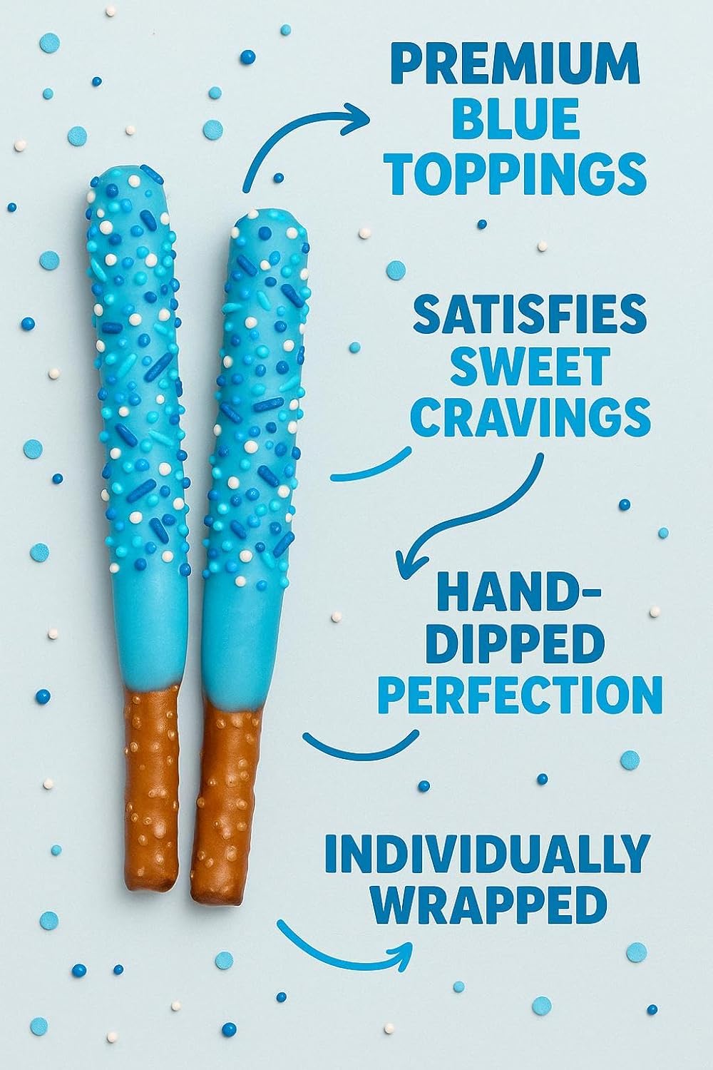 Chocolate Covered made to order Pretzel Rods BLUE colored Theme 16 Pieces