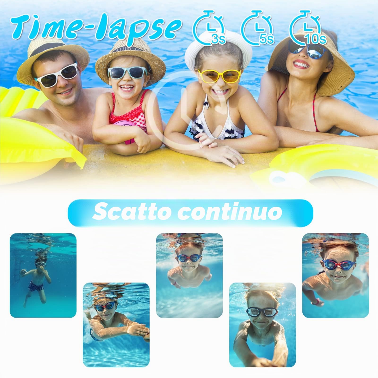 Ushining Fotocamera Impermeabile per Bambini, Macchina Fotografica Digitale Subacquea, HD 1080P Videocamera con 2,0 Pollici Schermo 32GB TF Scheda, Regalo per Ragazzi, Blu