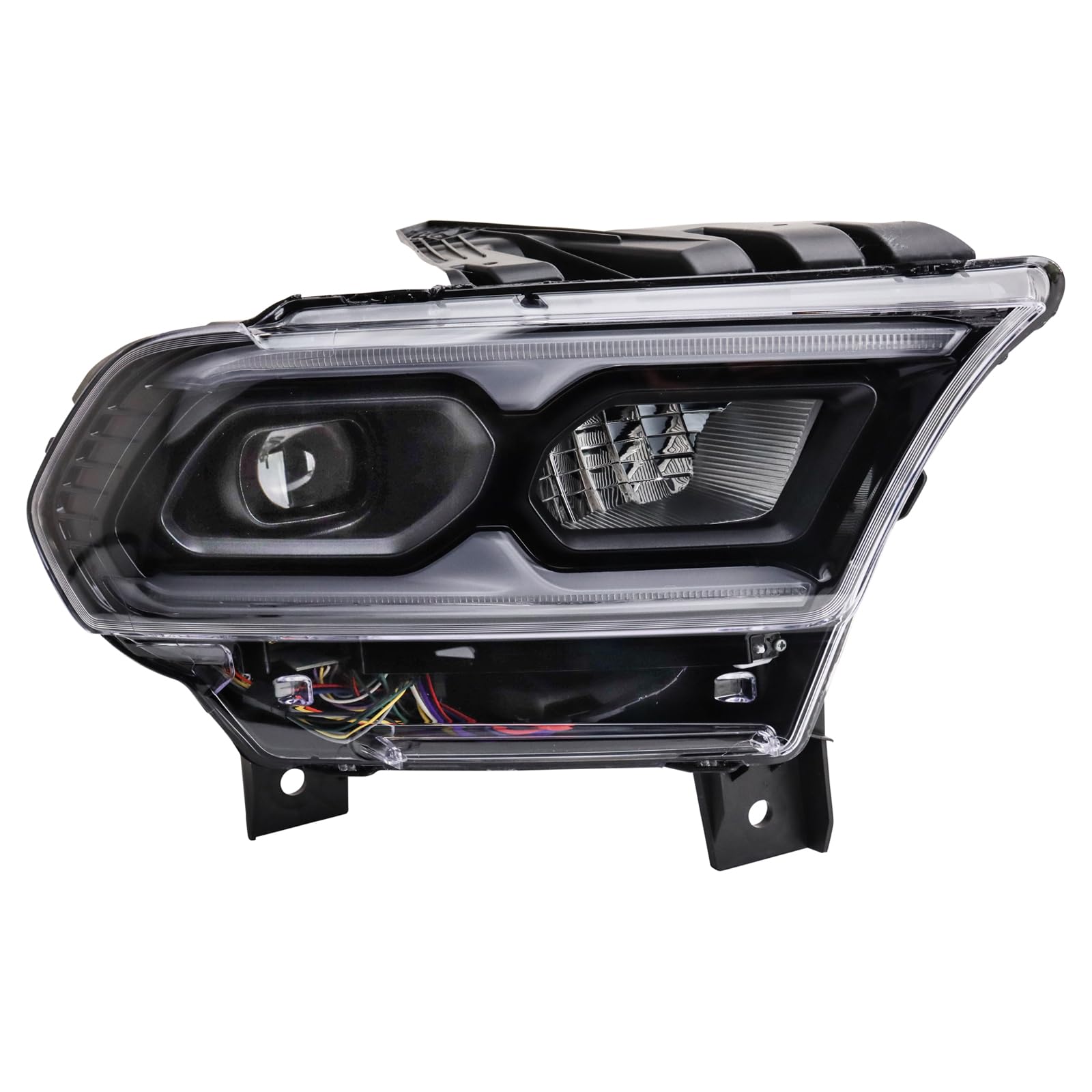 TRQ Passenger Side Headlight Assembly LED Black Bezel
