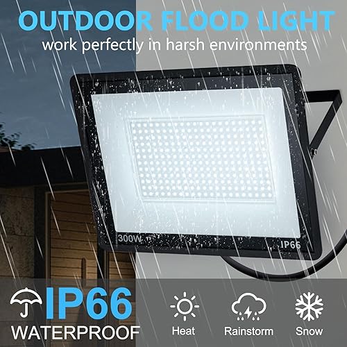 Miniatura 3 de Luces de inundación LED de 300 W, paquete de 2 luces de seguridad impermeables IP66 para uso al aire libre, con enchufe, luz diurna súper brillante
