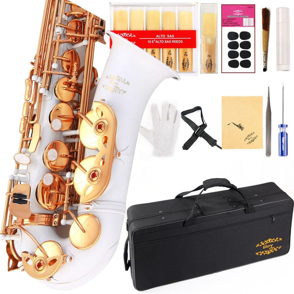 Glory White Laquer E Flat Alto Saxophone with 11reeds,8 Pads cushions,case,carekit