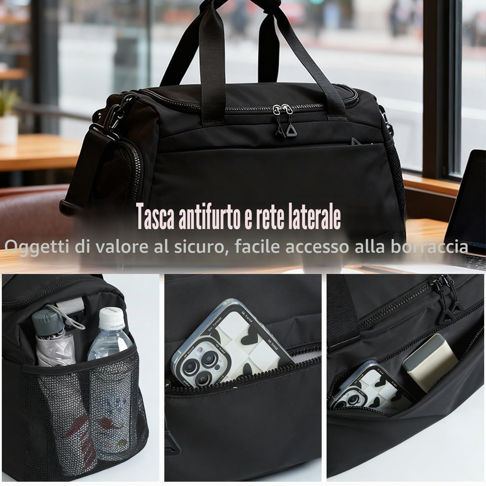 Borsone da palestra per donne e uomini, 31L, borsa da viaggio sportiva con scomparto per scarpe e tasca per capi bagnati, tracolla imbottita per fitness e allenamento, borsa sportiva grande da viaggio