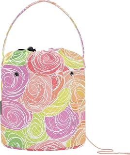 Bolsa de hilo de ganchillo colorida de rosa, bolsa portátil para tejer accesorios de ganchillo