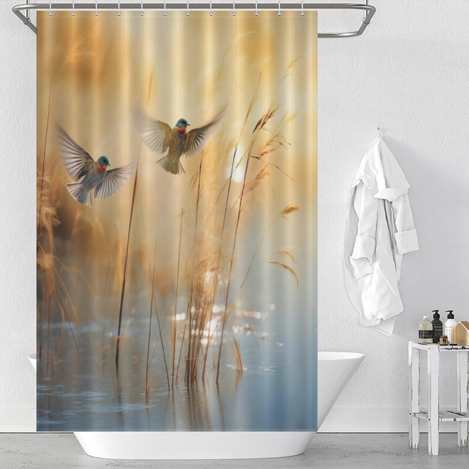 Rideau de douche oiseau tissu imperméable 122x183 rideau baignoire lavable avec 12 crochets