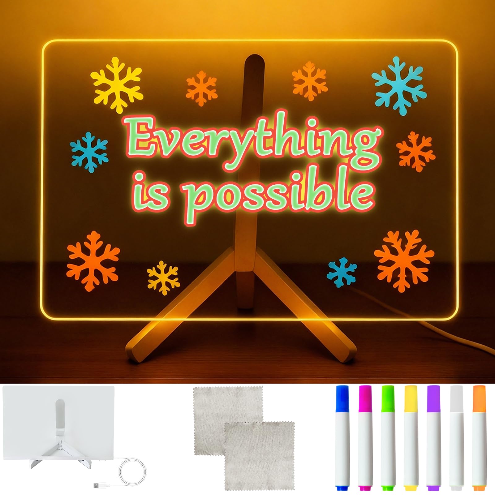 Lavagna Luminosa A LED 35x20 Cm Con 4 Modalità E 7 Colori, Set Completo Con Pennarelli, Supporto Invisibile E Catena Per Bambini E Ufficio - 3