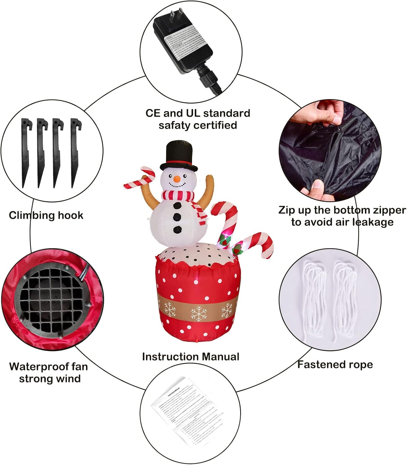 Nifti Nest 7 Ft Christmas Inflatables Festive Frosty Snowman with Cupcake, Outdoor Decorations with LED Lights, Holiday Blow Up Outdoor Yard Decoration : Patio, Lawn & Garden