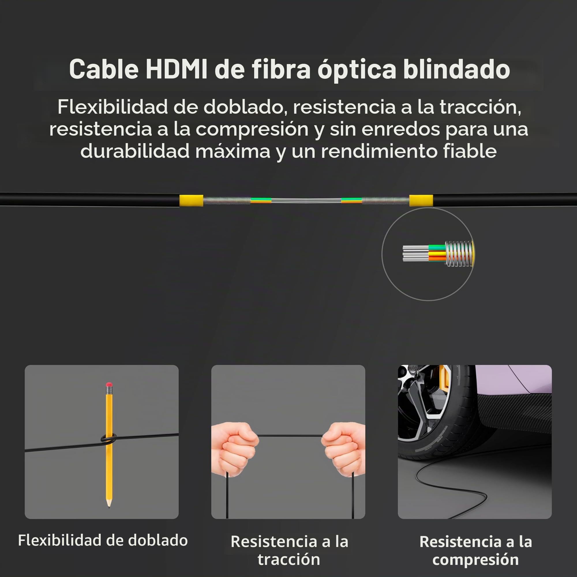 RUIPRO Cable HDMI 8K 15M de Fibra Óptica Pura Desmontable, Blindado con Acero Inoxidable, HDMI 2.1 Ultra Alta Velocidad 48Gbps, Soporta 8K@60Hz 4K@120Hz, eARC, Compatible con PS5, Xbox, TV, Proyector