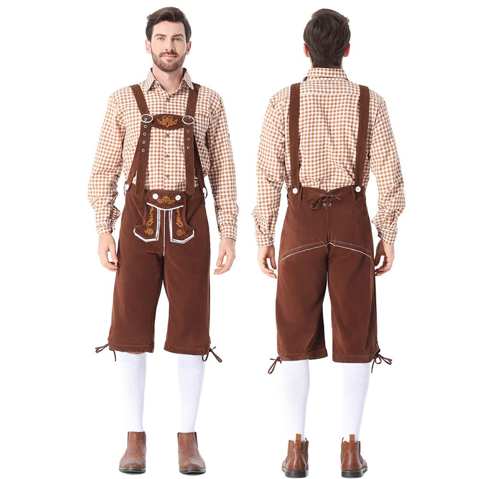 Oktoberfest Set Completo Da Uomo, Set Composto da Camicia a Quadri e Pantaloni Salopette con Bretelle, Oktoberfest Costume Uomo, Costume Tirolese Uomini, Per Carnevale, Cosplay, Feste Della Birra