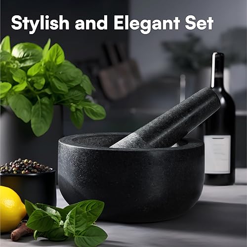 Miniatura 6 de H&S Mortar and Pestle Set - Large Premium Solid Granite Stone Grinder Bowl - 16cm (6.3") - Molcajete, Herb Crusher, Spice Grinder Bowl, Avocado