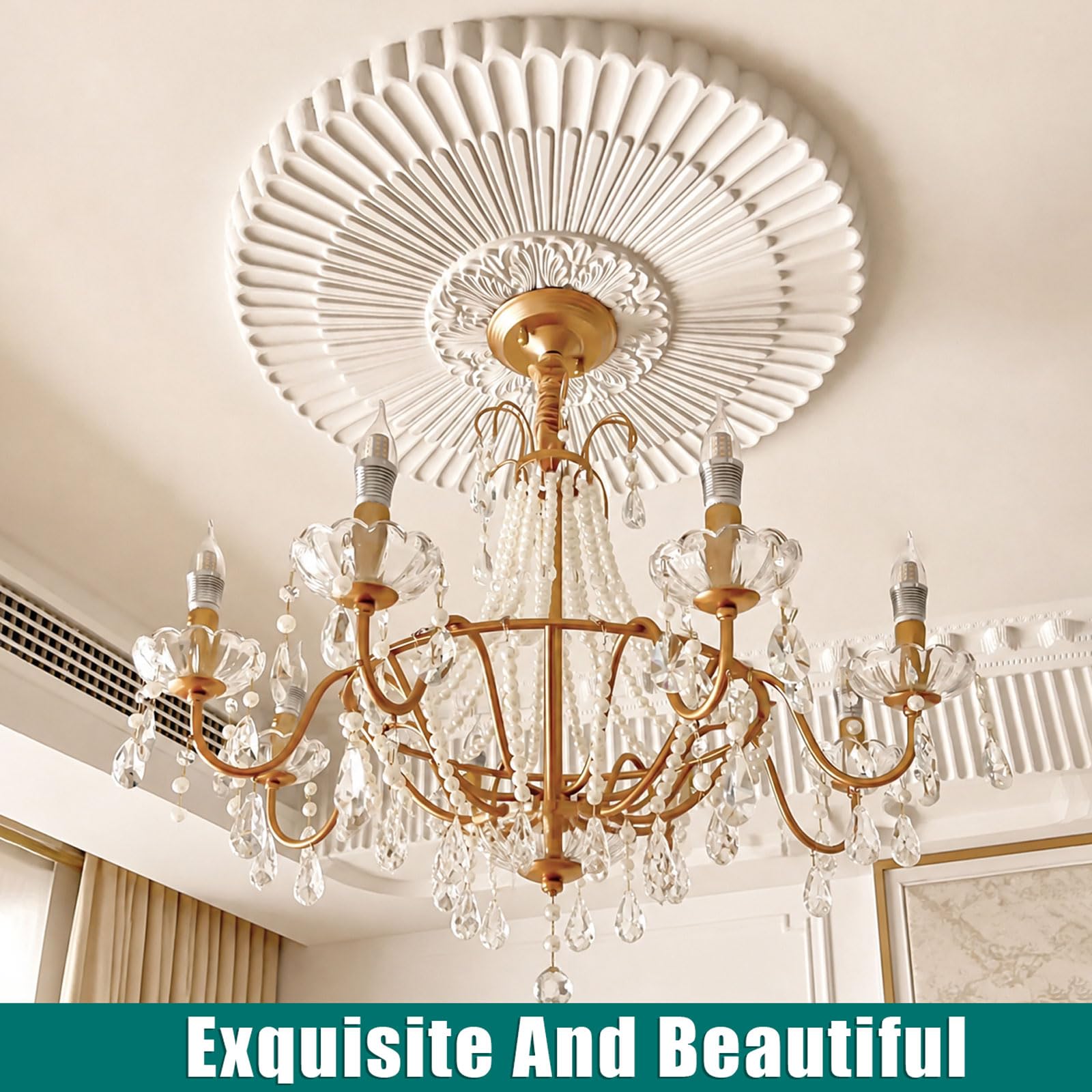 Rosone Decorativo per Soffitto,Piastra Rotonda per Ventilatore A Soffitto,Soffitto Circolare in Poliuretano,Rosone Lampadario Soffitto,Leggero e Facile da Applicare,Casa Soggiorno Hotel