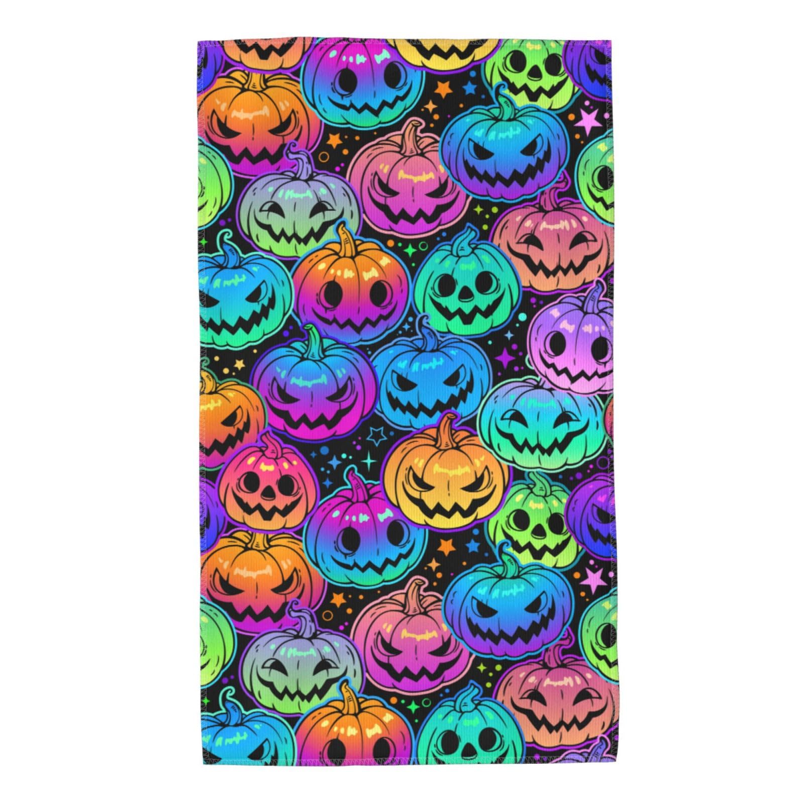 FJQWKLF Bright Multicolored Halloween Pumpkins Super Soft Hand Towels 27.5x15.7inch Multi-Purpose Skin-Friendly Absorbent Thin Bathroom Towels