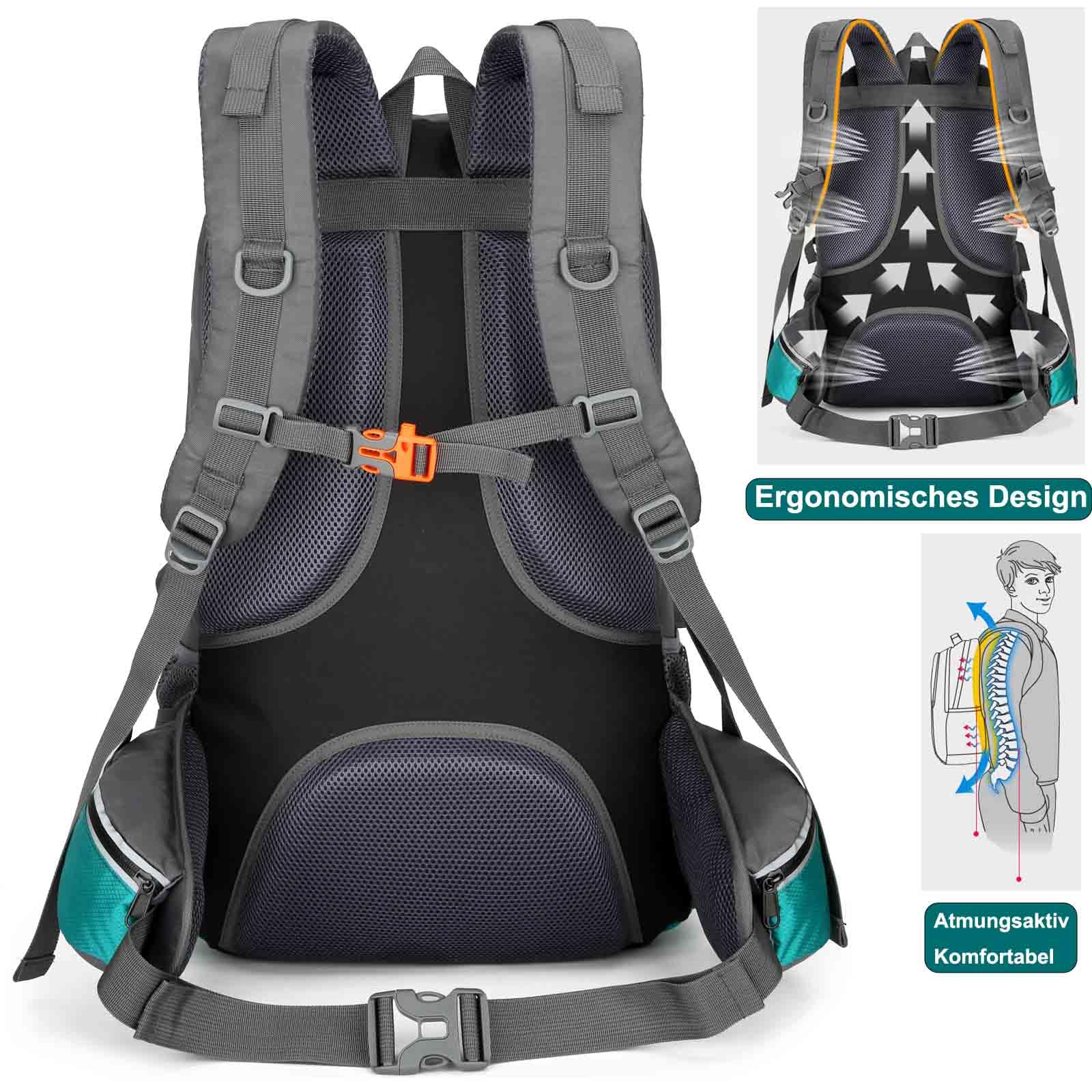 Wanderrucksack 40L Trekkingrucksack mit Schuhfach Rückenbelüftung Reiserucksack Damen Herren für Wandern Klettern Outdoor Reise Rucksack Wasserdicht Groß (Grün)