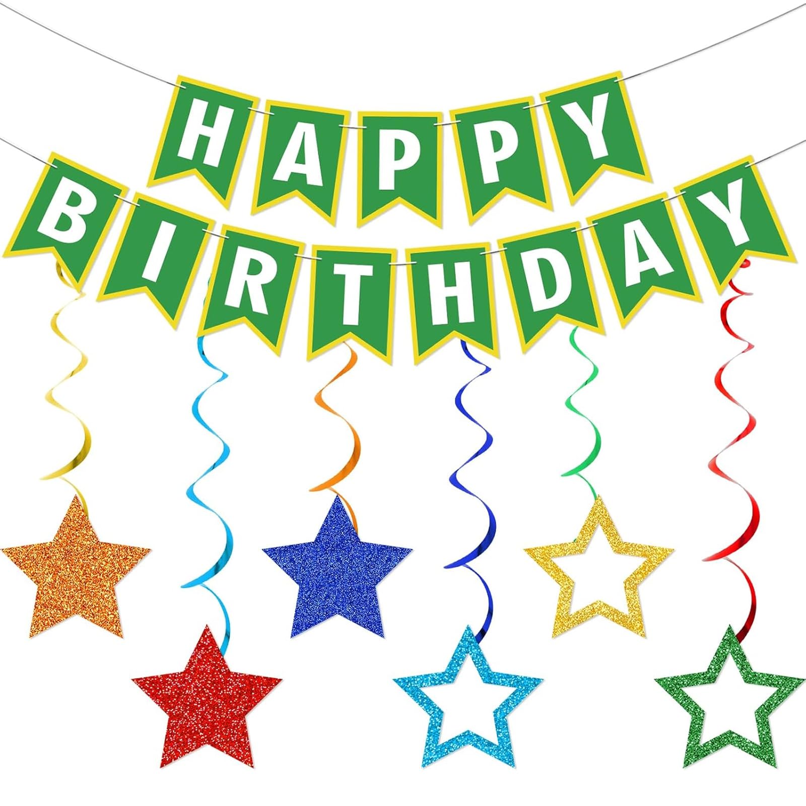 Ceriselle Happy Birthday Garland, Birthday Garland & Banner, Street Theme Birthday Decorations with Stars and Hanging Swirls for Boys and Girls, Monster Cartoon Party Supplies