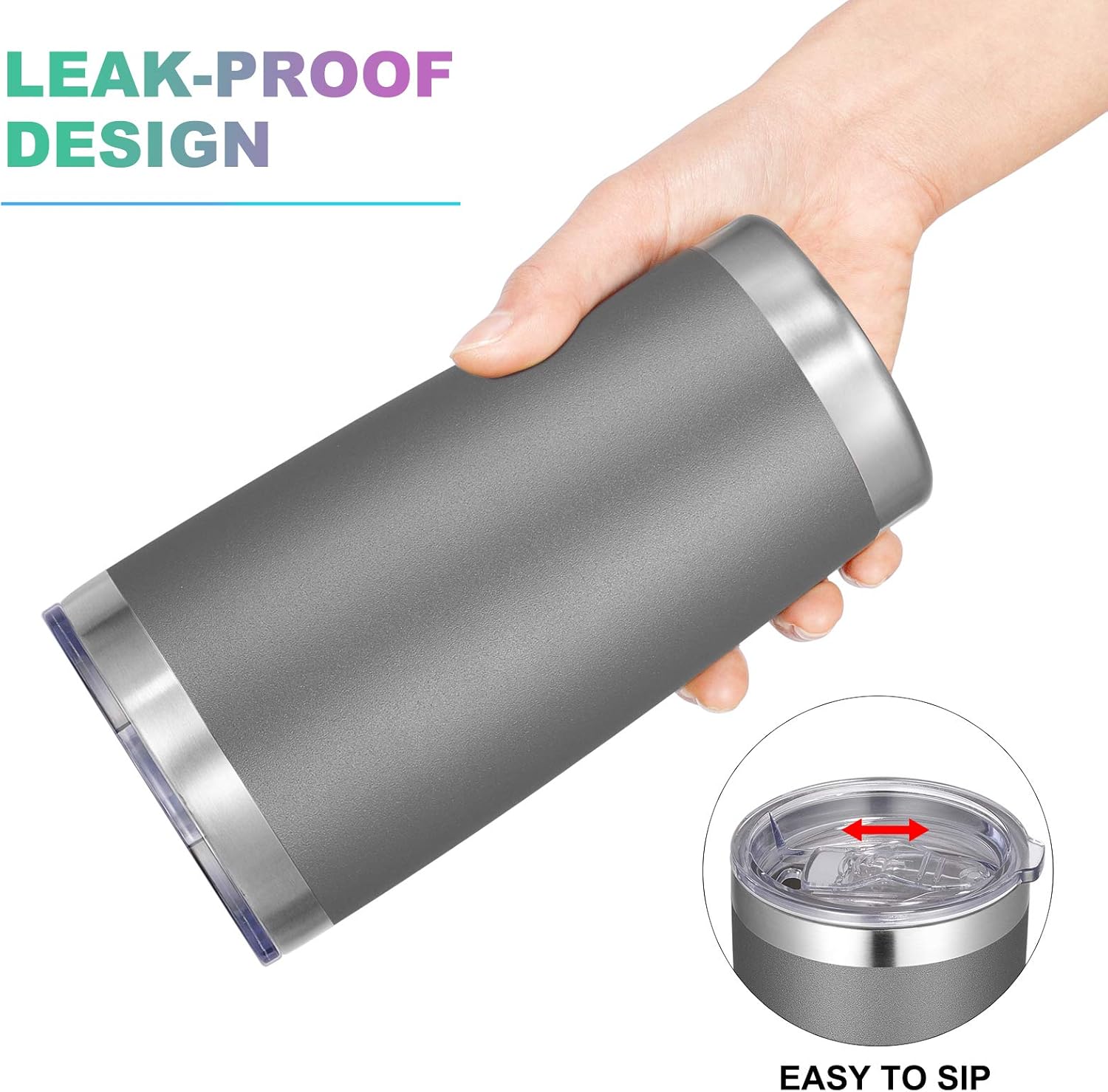 VEGOND 20oz Tumbler with Lid and Straw Stainless Steel Tumbler Cup Vacuum Insulated Double Wall Travel Coffee Mug Powder Coated Coffee Cup(Grey 1 Pack) - Image 3