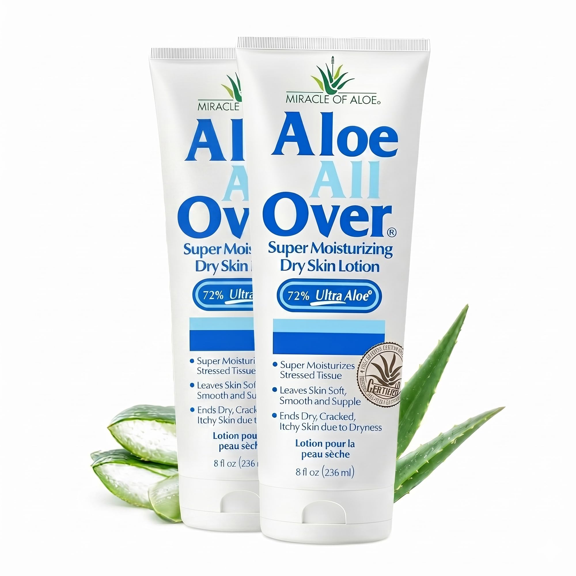 Miracle of Aloe’s Aloe All Over Super Moisturizing Dry Skin Lotion (2-Pack, 8 oz) - Made with 72% UltraAloe Aloe Vera Gel. Safe for Everyone: Men,