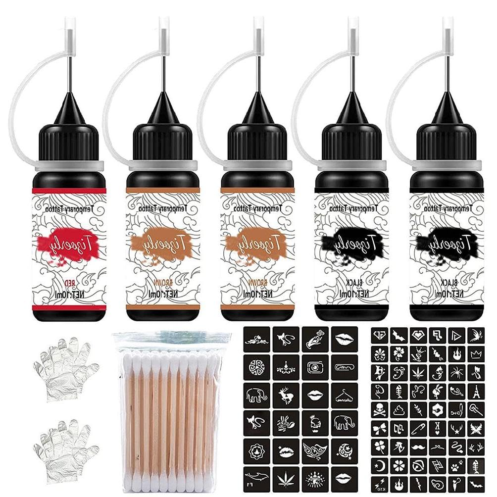 Jagua Gel Temporary Supplies Full Kit 3 Colors 5 Bottles Unisex Temp Kit With Stencils For Kids
