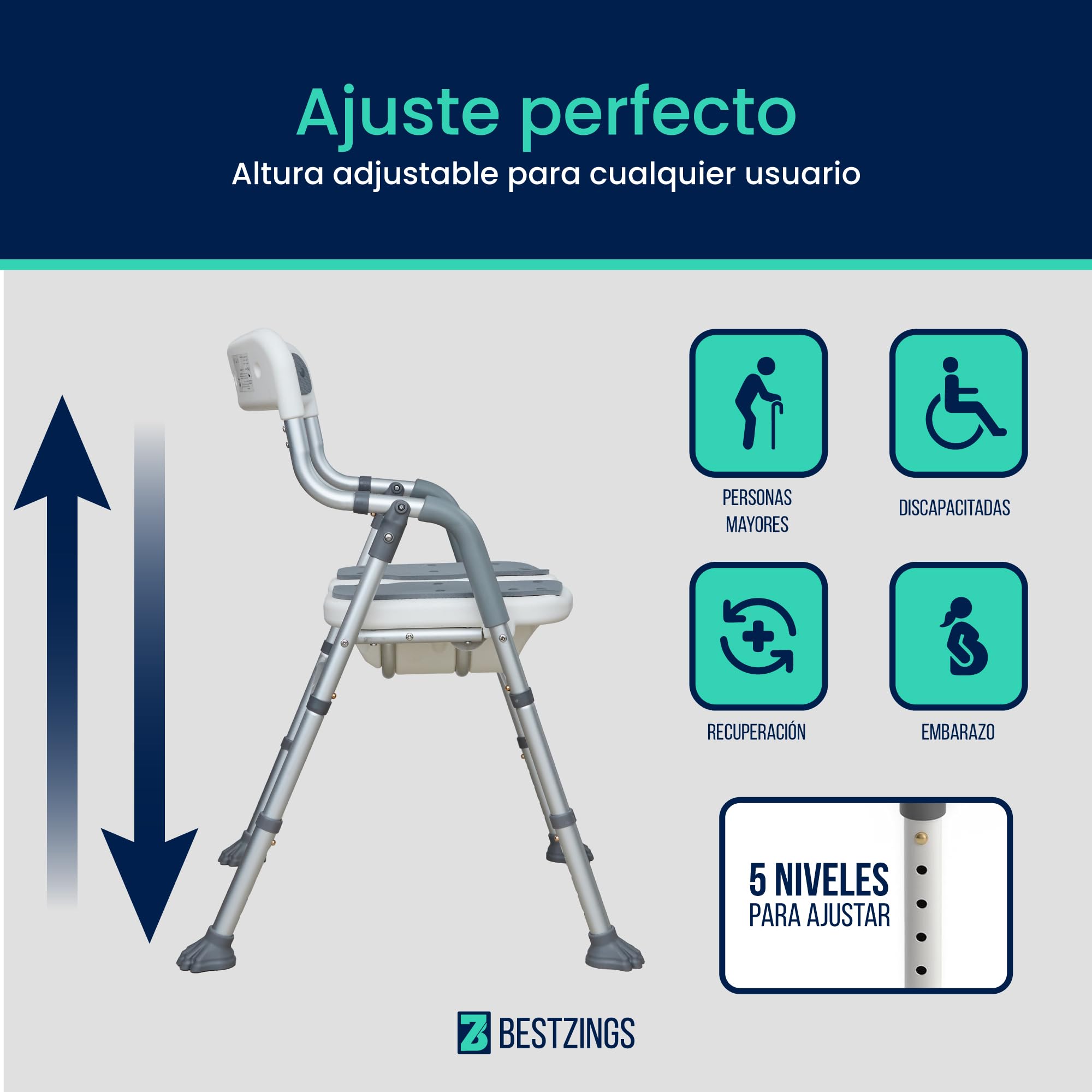 Silla Ducha Personas Mayores, Silla de Ducha y Silla para Ducha Adulto, Asiento Ducha Adulto, Taburete Ducha, Banqueta para Ducha y Baño, Plegable con Respaldo, 100 kg