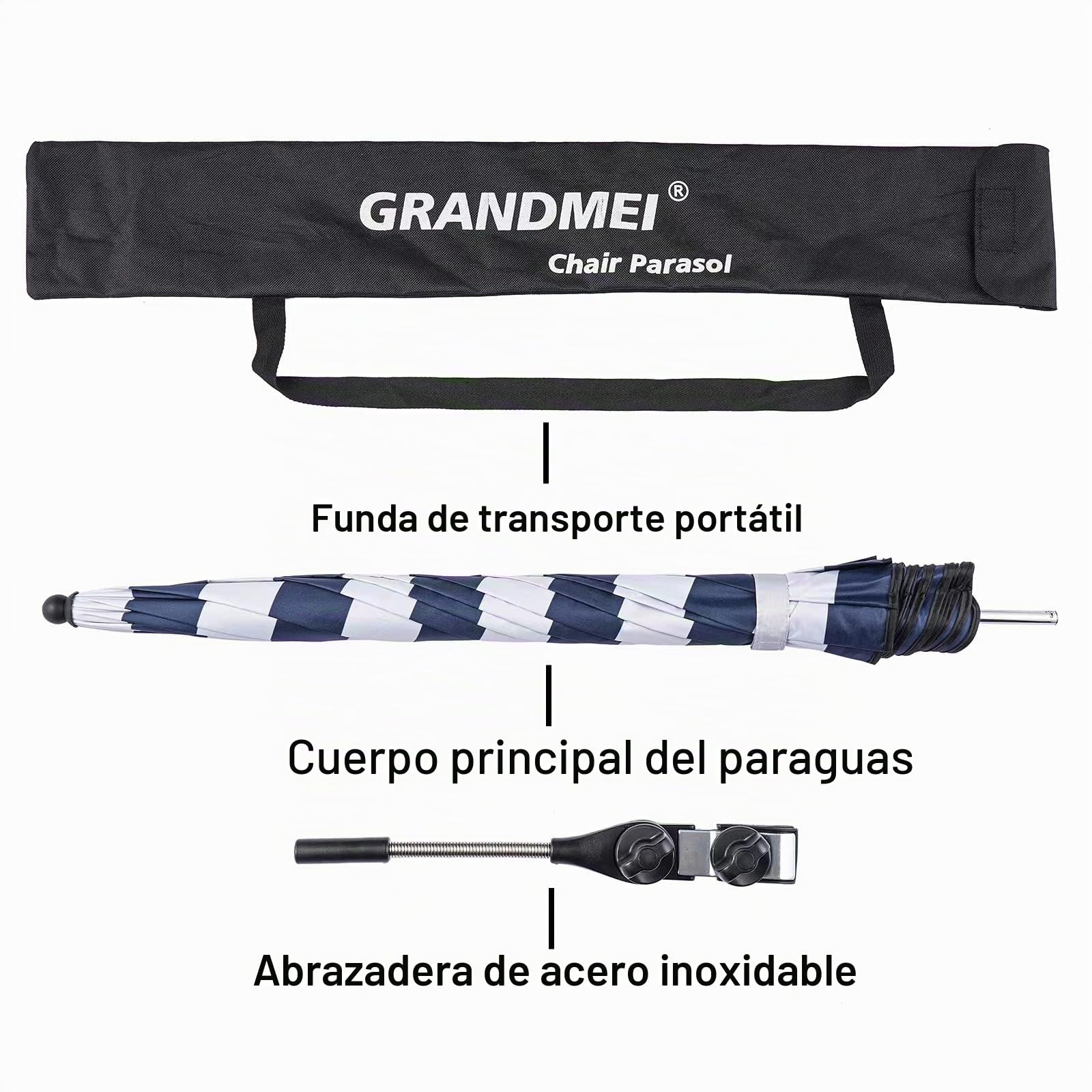 Sombrilla para silla con abrazadera, 46 pulgadas UPF 50+ con clip para patio, sillas de playa, cochecitos, sillas de ruedas, carritos de golf