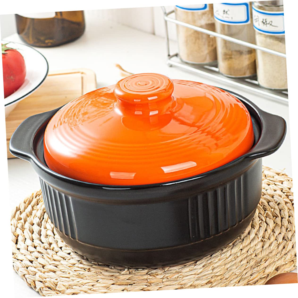 ULTECHNOVO Keramiktopf für Auflauf und Kochtopf aus Keramik 2355ml Hitzebeständig mit Wärmeleitung für Suppe und Nudeln Farbe Orange Geeignet für Zuhause und Restaurant