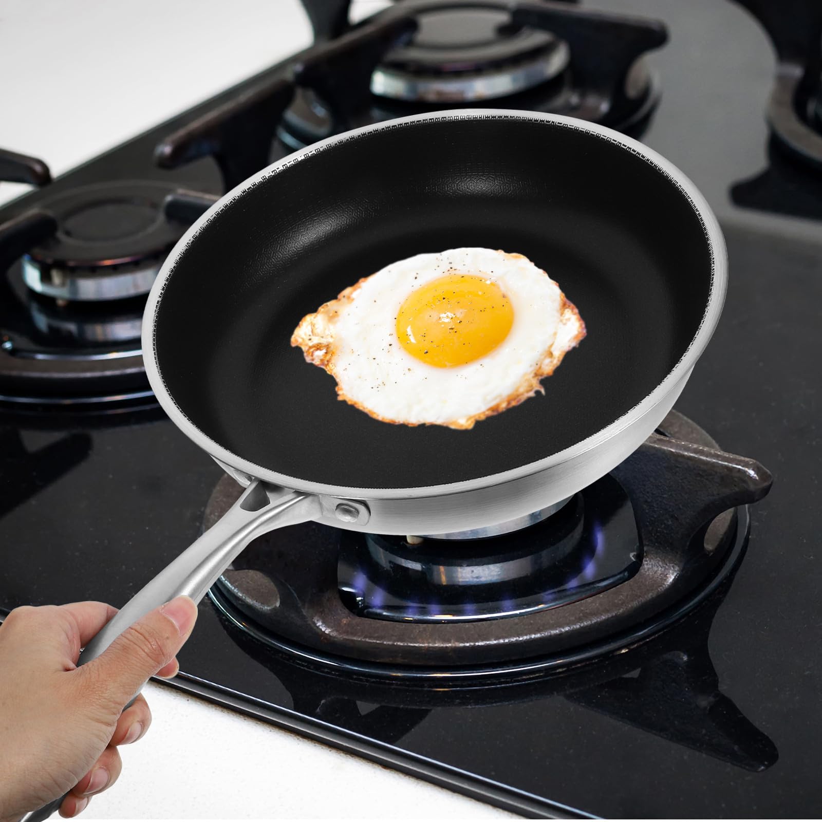 Padella Leggera in Uova e Struttura Acciaio Inossidabile a Nido D'ape, Manico Ergonomico Cucinare in Cucina Steak e Frittate