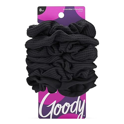 Goody Ouchless Jersey Scrunchies - 8 Ct, Black, Damage-Free, Dentless & Secure Hold Hair Ties, Gentle Hair Accessories for Women & Men, All Day Comfort, All Hair Types - Black - 8 Count (Pack of 1)