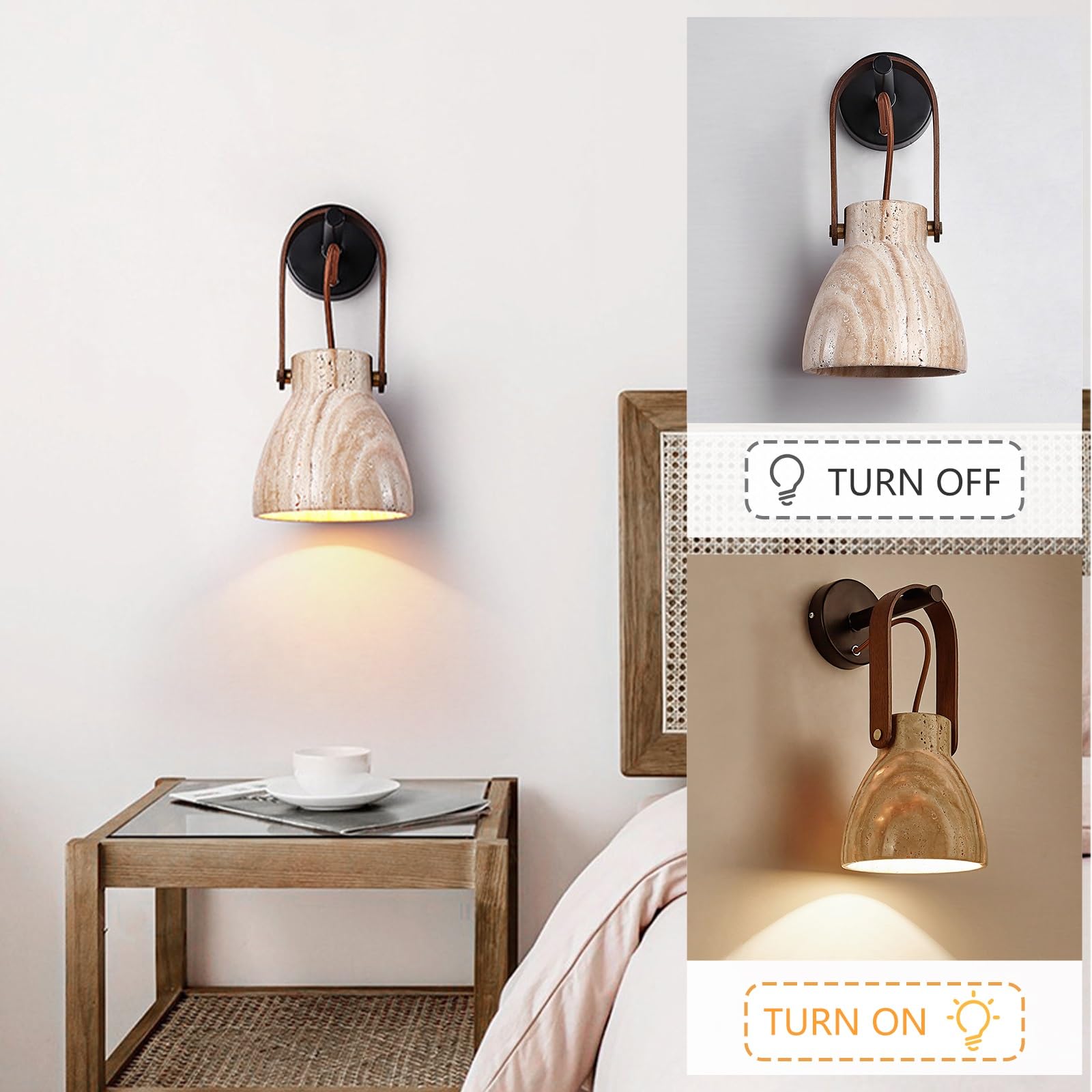 Accesorio de iluminación artística, aplique de pared de alabastro | Lámpara de pared de piedra Natural de estilo japonés, lámpara de pared de mármol Vintage de mediados de siglo(Black)