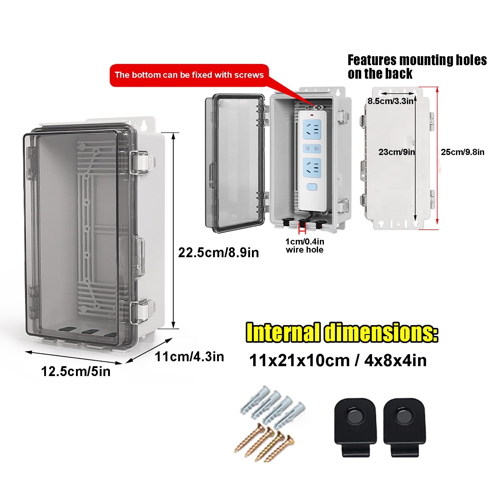 Caja Conexiones Exterior, Caja Estanca Exterior Electrica para Luces de Regleta, Controladores de Bombas(Clear,12.5x22.5x11cm/5x9x4.3in)
