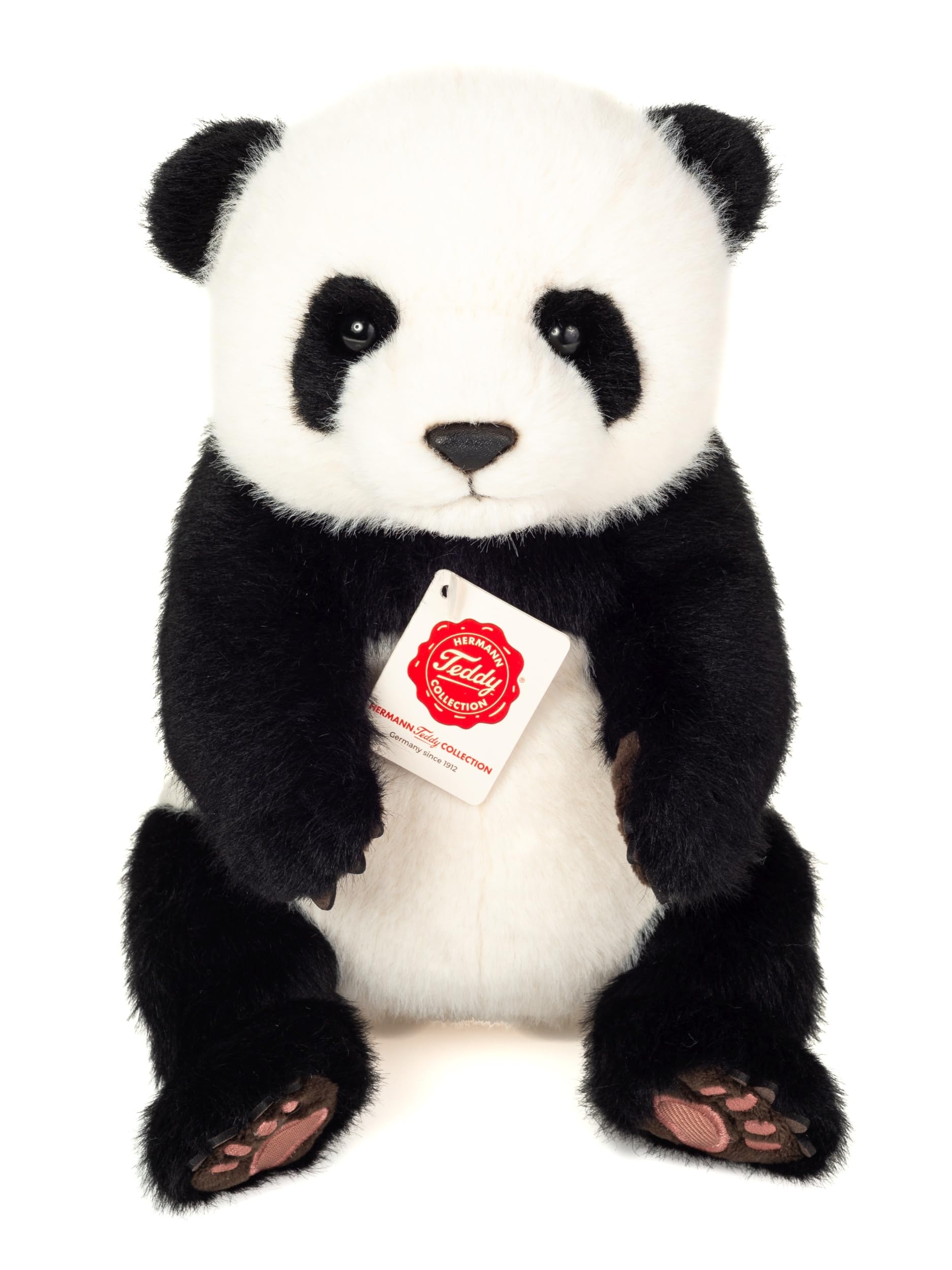 Teddy Hermann 92447 Panda sitting 28 cm, cuddly toy with 75% recycled filling material, White