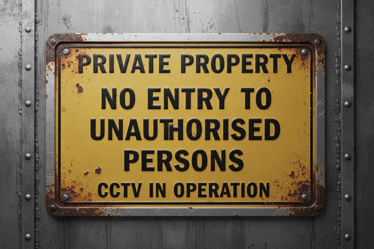 Private Property No Entry To Unauthorised Persons Cctv In Operation Metal Sign Vintage Signs Aluminum Plates Printed