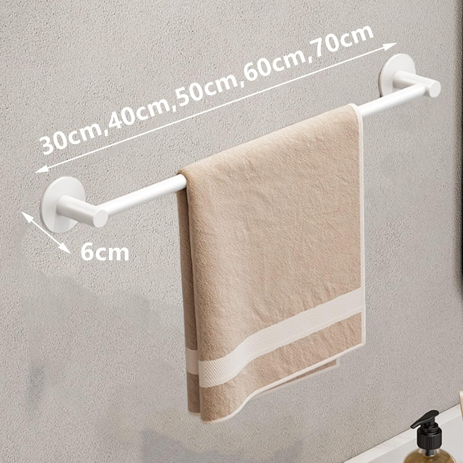 Self-Adhesive 70cm Aluminum Towel Rail - No Drilling, Modern White Bath Towel Holder, Sk Bathroom nizer & Guest Towel Ring for Easy STO