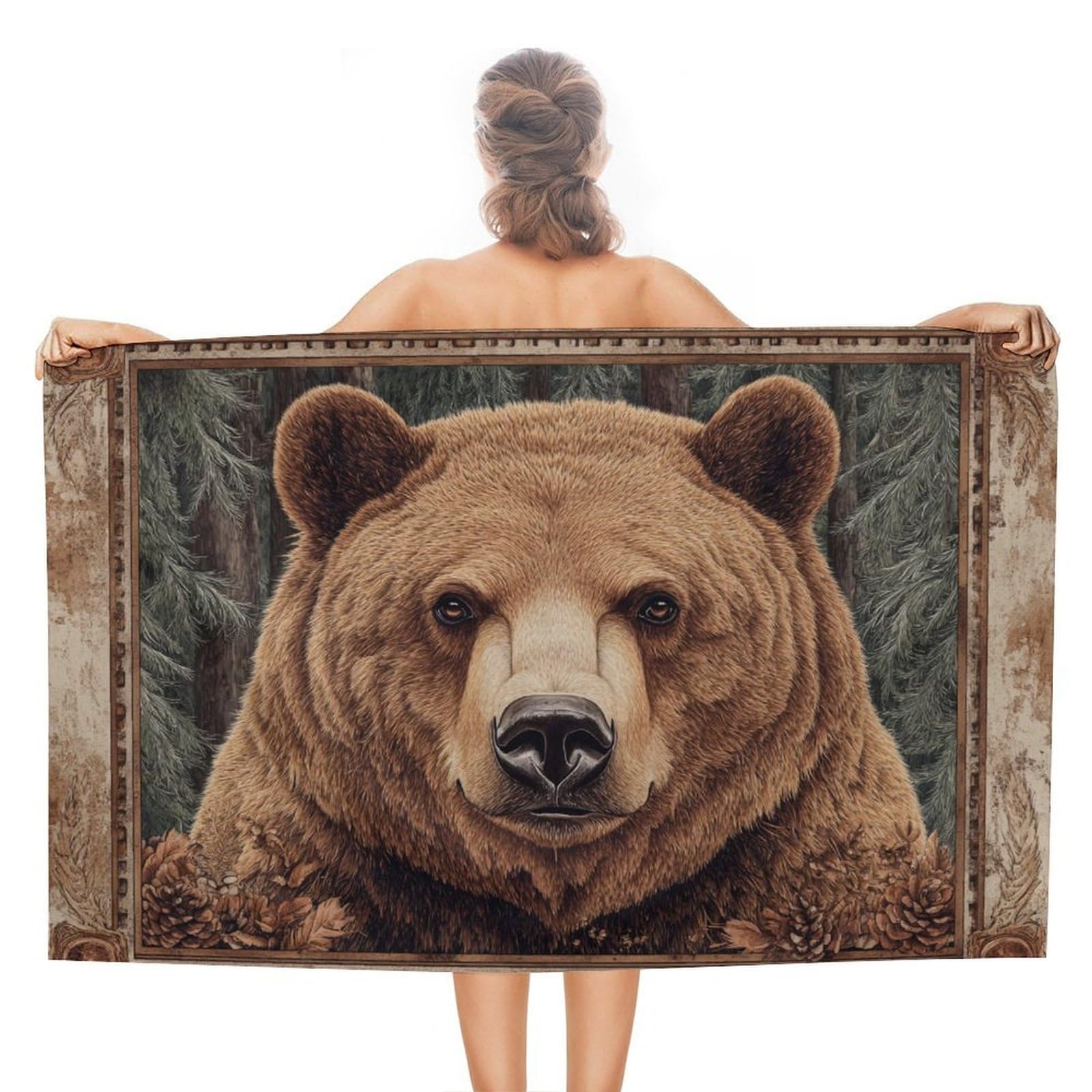 LSRCPD Bear Majestic Beach Towel Sand Free Microfiber Large Shower Towels Multipurpose Absorbent for Bathroom Pool 130x80 CM