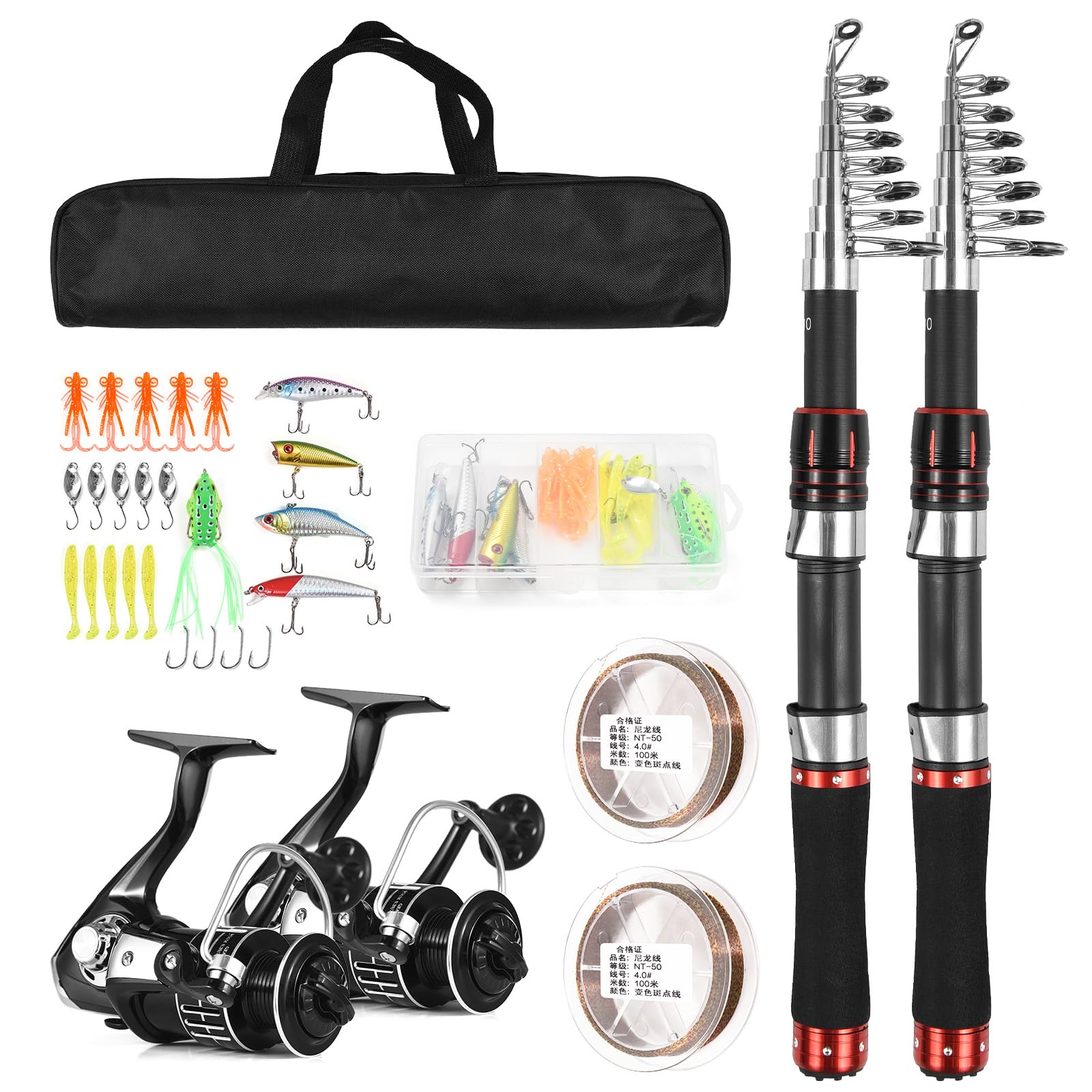 Canna da pesca telescopica e mulinello combinati, kit portatile pieghevole per canna da pesca da viaggio per uso in acqua dolce e salata con bobina inclinata liscia e forcellone