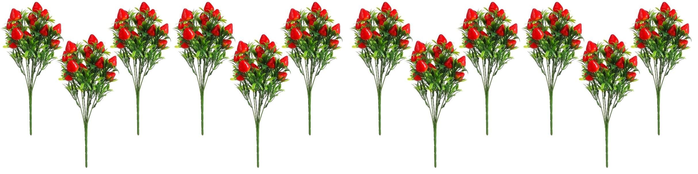 DOITOOL 6Pcs Simulated Strawberry Plant Decor 10.5 inch Long Stem Strawberry Branches, Artificial Plants Fake Berry Stem Artificial Fruit Bouquet for Flower Arrangement (Pack of 2)