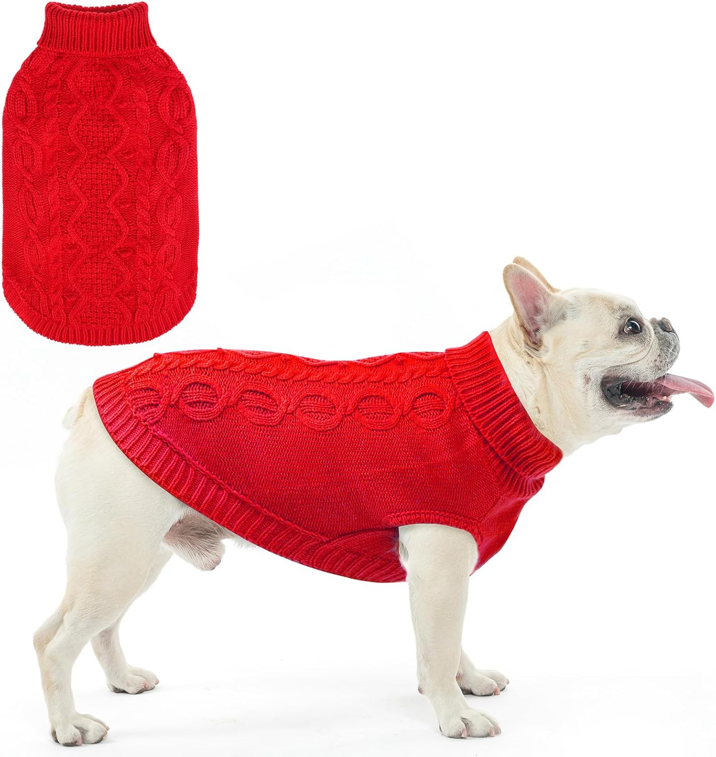 SCENEREAL Dog Sweater Cable Knit Thick Dog Knitwear Turtleneck, Red M