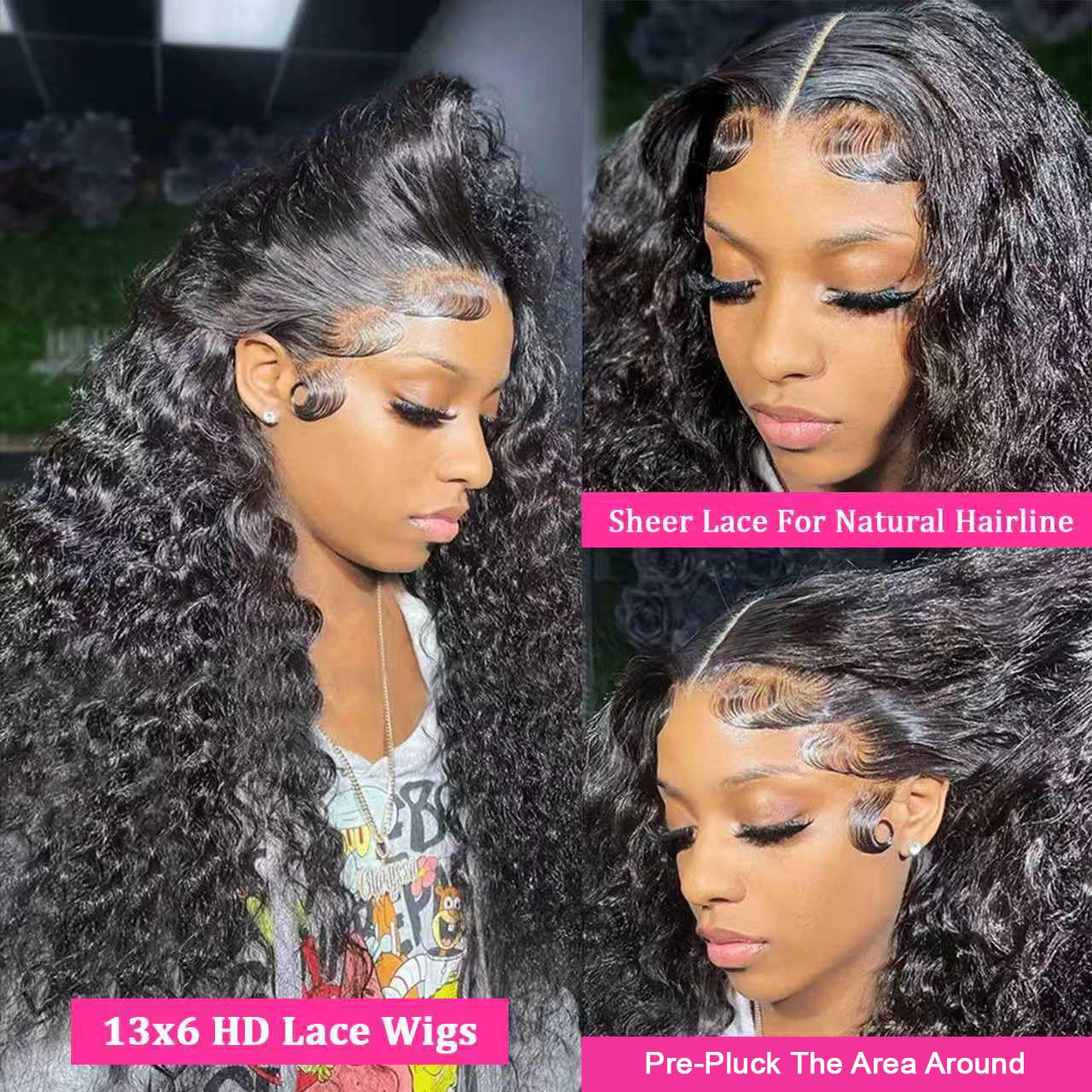 Amazon.com : Lucksee Deep Wave Lace Front Wigs Human Hair  display picture 1