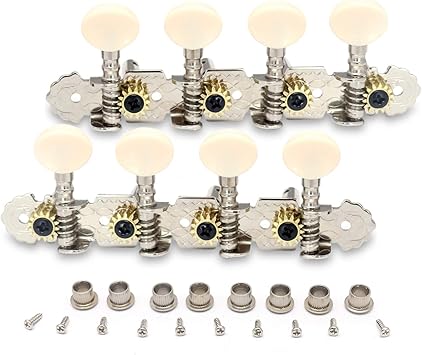 Guitar Machine Heads Tuners Tuning Pegs Tuning Keys for 8 String Guitar Instruments Mandolins Banjo etc Double Hole Chrome Plating 4L 4R.