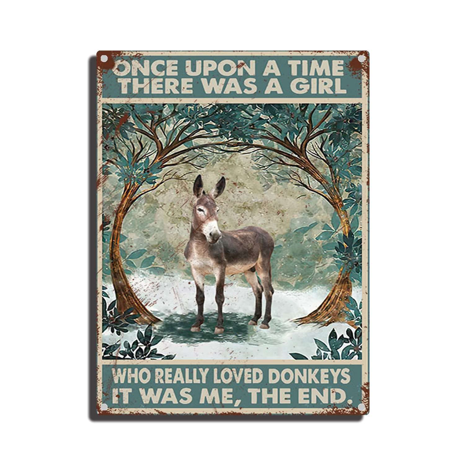 peiyeety Tin Sign Once Upon A Time There were A Girl Who Really Loved Donkey Tin Signs Metal Bar Wall Plaque Decor Kitchen Tin Sign 12×16inch/Tin Sign