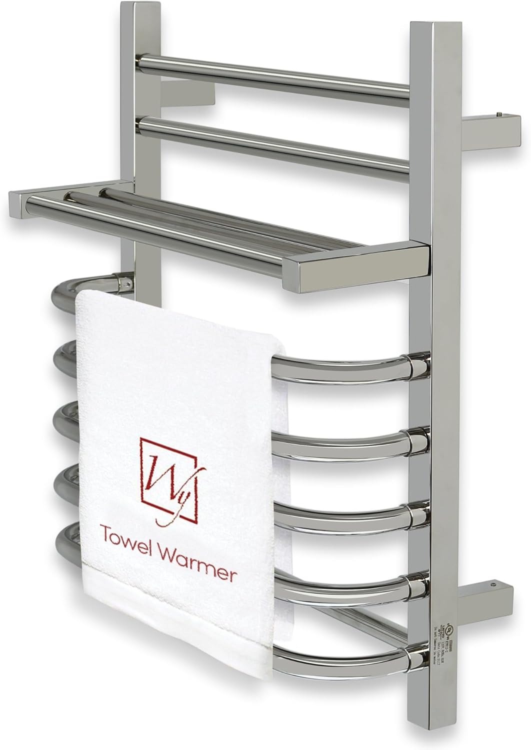 WarmlyYours Warmly Yours Maui Electric Bath Towel Warmer Rack with Integrated Non-Heated Storage Shelf, Polished, Wall mountable, Hardwired, Silver