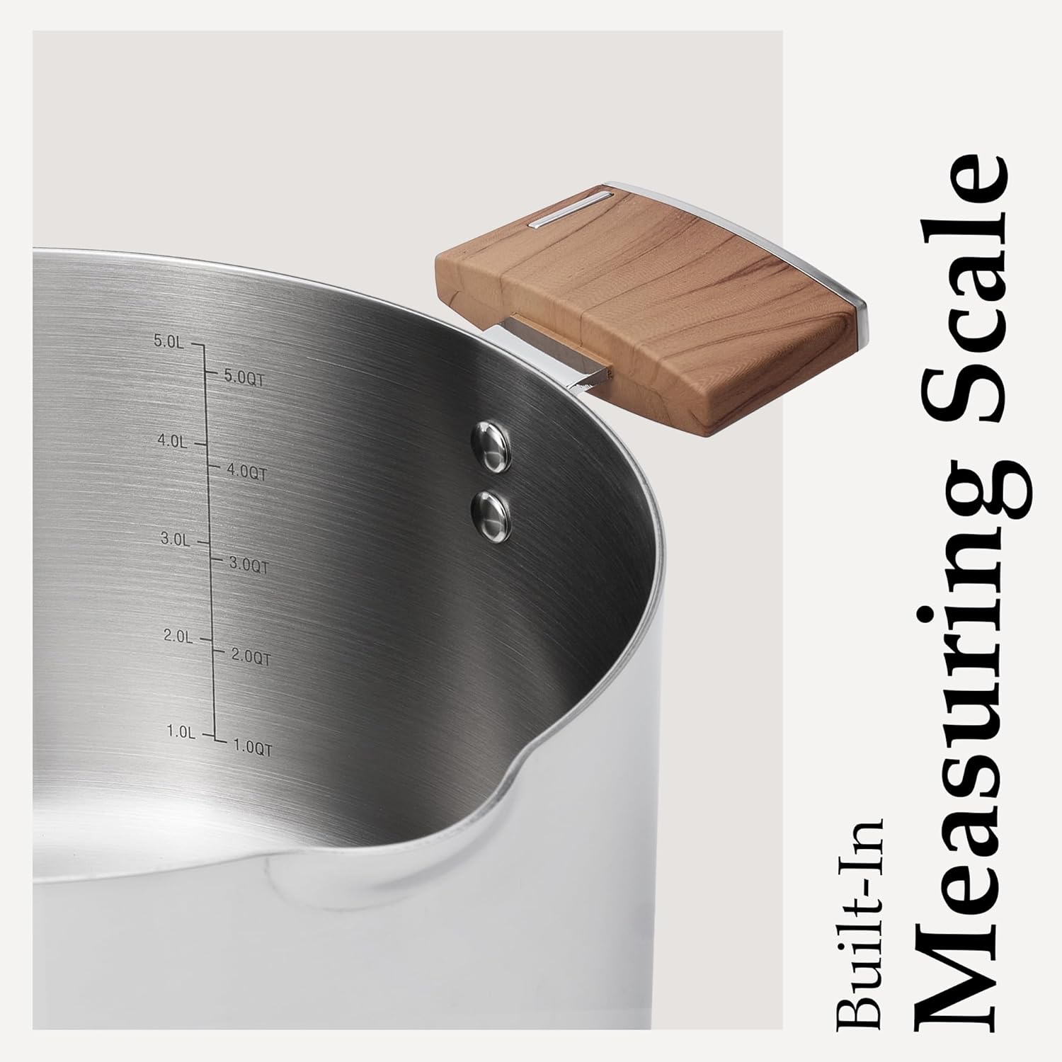 CAROTE 6QT Stainless Steel Stock Pot with Glass Lid, Large Soup Pot with Wood-Grain Handles, Deep Pot for Soup, Pasta & Stew