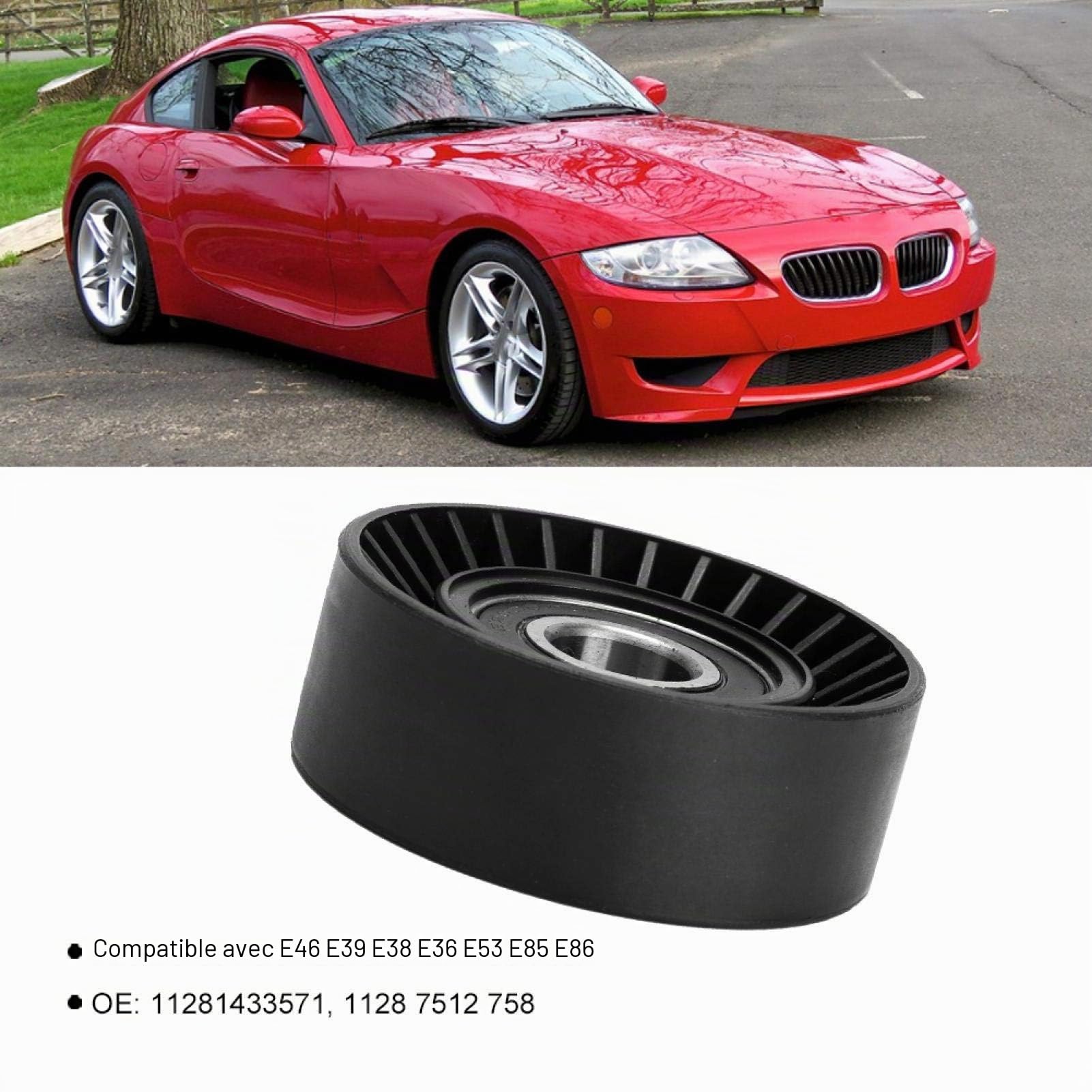 Poulie de tendeur de courroie, poulie de tendeur de courroie de voiture en plastique d'ingénierie 11281433571 adaptée pour E36 E46 E34 E39 E60 E61 E38 E65 E66 E83