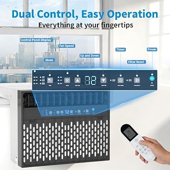 U-Shaped Window Air Conditioner for Home, Office, Window AC Unit Cools up to 400 Sq.Ft, Saddle Air Conditioner with Full Window View, Energy Saver, 6 Modes, 24H Timer,10000BTU (ASHRAE)/6300BTU (SACC)