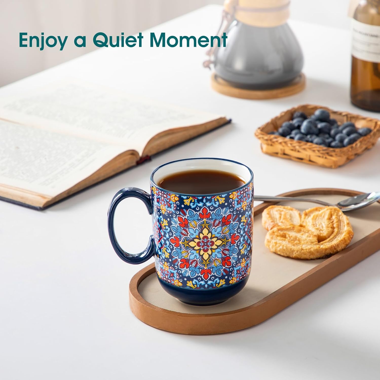 vancasso Boho Coffee Mugs Set of 6, 14 oz Ceramic Mugs with Handle, Colorful Porcelain Cups Microwave Dishwasher Safe, for Latte Tea Cappuccino Cocoa Hot Chocolate - Image 5