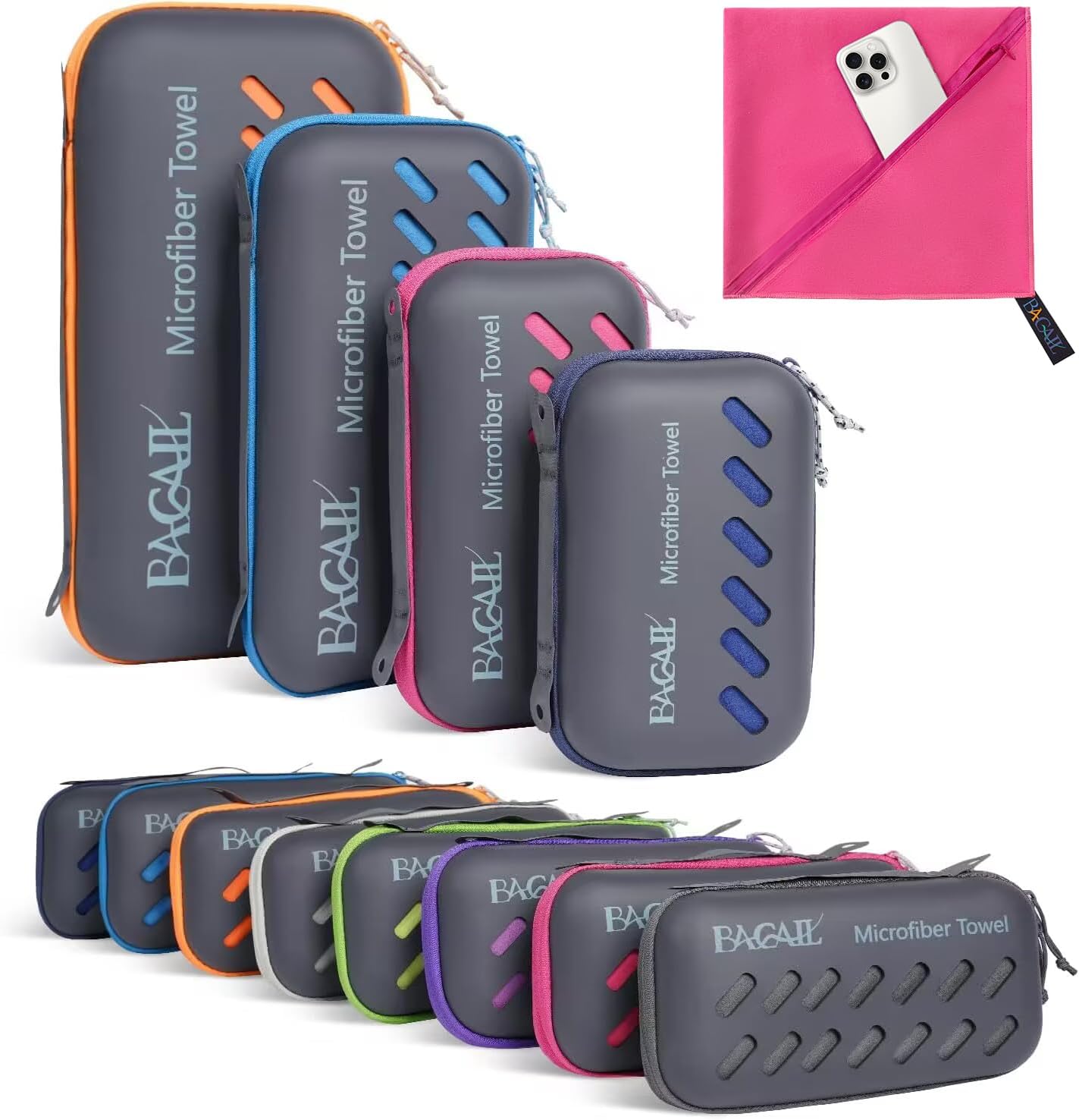 BAGAIL Camping Towel with EVA Case, Compact & Ultra Soft Microfiber Travel Towel - Super Absorbent & Lightweight Quick Dry Towels for Sports, Beach, Gym, Backpacking, Hiking and Yoga