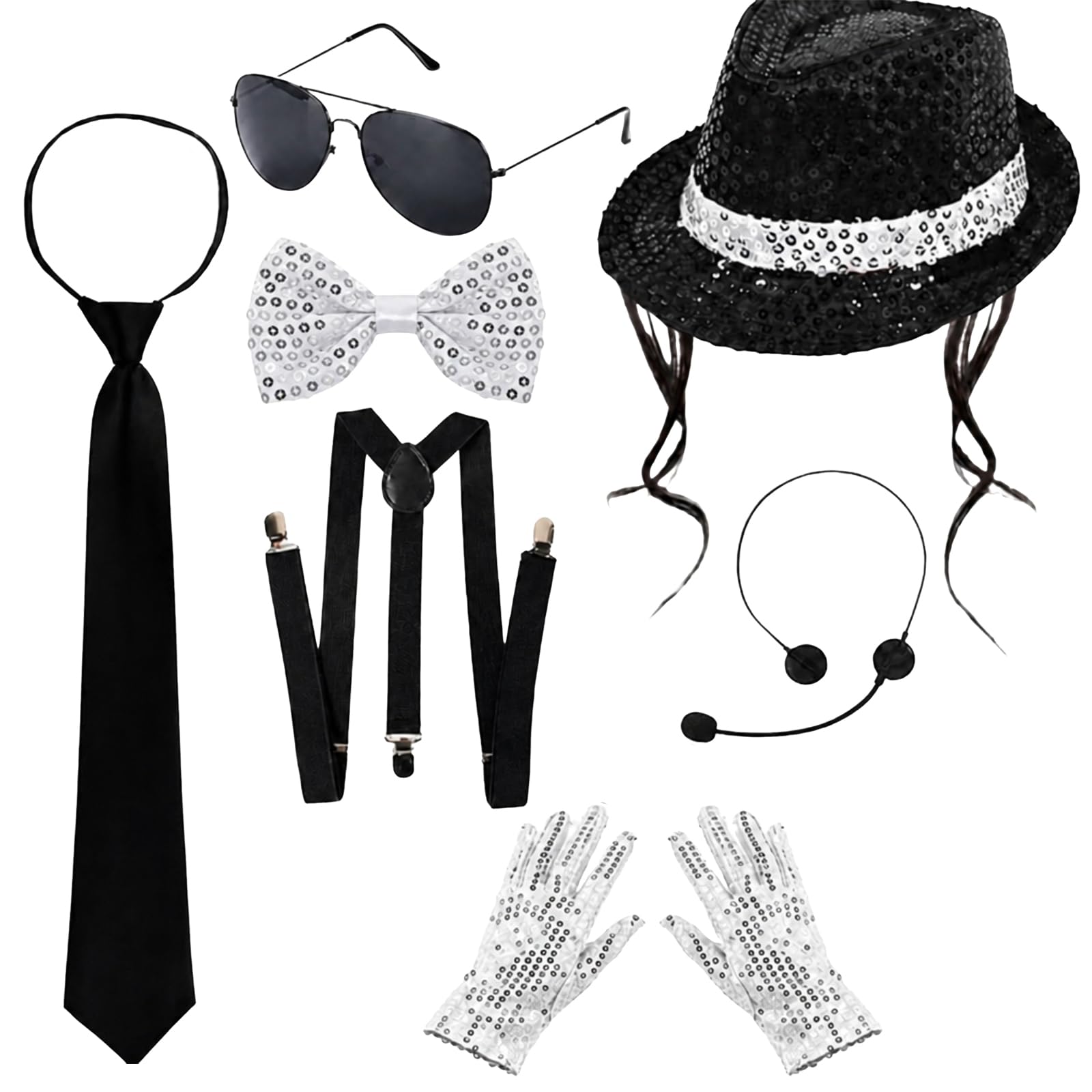 Agvdg 8Pcs MJ Costume Accessories 80s Retro Performance Outfit Set