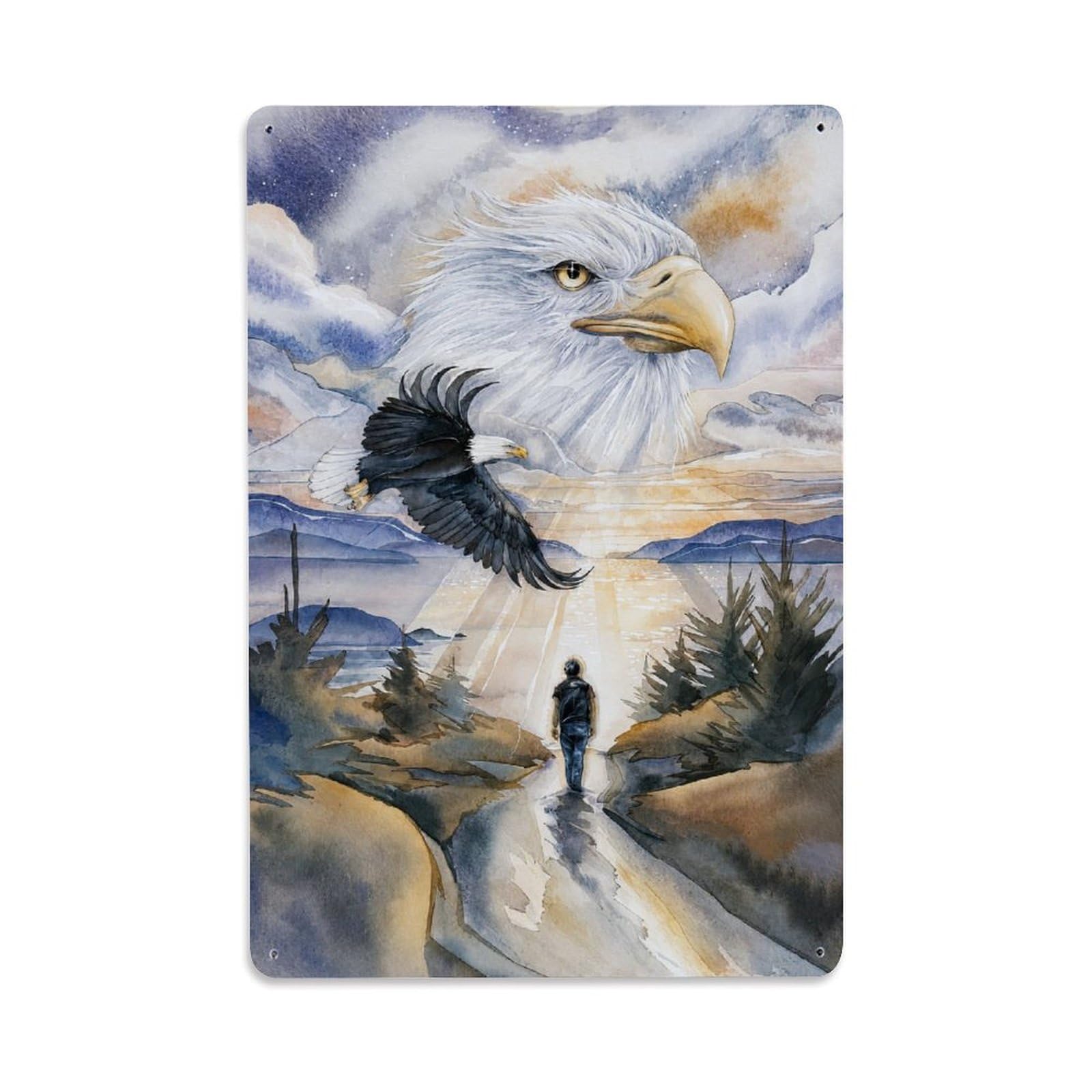 Totem Bald Eagle Free Spirit Retro Wildlife Animal Ancient Metal Tin Sign Plaque Wall Decor for Cafe, Man Cave, Club Bar, Office, Home Garden Round Metal Poster 8x12Inch